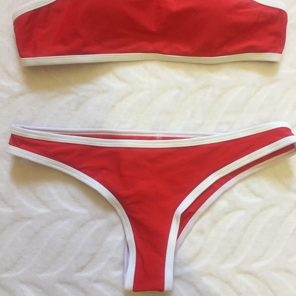 Red Bikini Halter Top Two-Piece Swimsuit - Picture 5 of 7